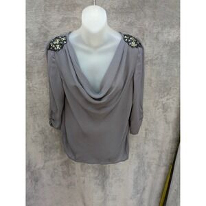 Embellished Cowl Neck Womens Top Small 3/4 Sleeve Evening‎ Blouse Boho READ